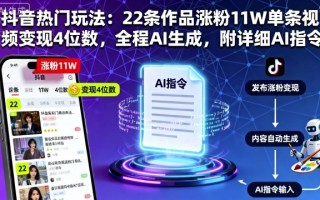 抖音热门玩法：22条作品涨粉11W单条视频变现4位数，全程AI生成，附详细AI指令