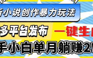 最新小说创作暴力玩法，多平台发布，一键生成，新手小白单月躺赚2W+
