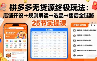 拼多多无货源终极玩法：店铺开设→规则解读→选品→售后全链路,25节实操课