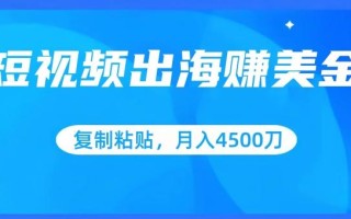 短视频出海赚美金，复制粘贴批量操作，小白轻松掌握，月入4500美刀【揭秘】