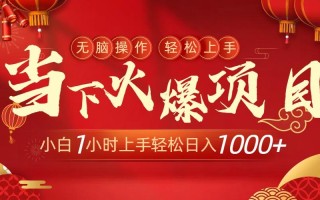 当下火爆项目，操作简单，小白仅需1小时轻松上手日入1000+
