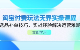 淘宝付费玩法无界实操课程，选品补单技巧，实战经验解决运营难题