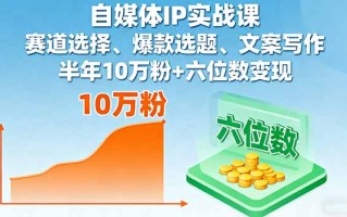 自媒体IP实战课，赛道选择、爆款选题、文案写作，半年10万粉+六位数变现