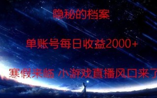 隐秘的档案小游戏直播，单账号每日收益2000+工作室可批量做