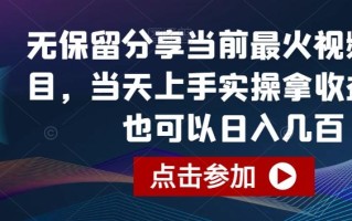 无保留分享当前最火视频号项目，当天上手实操拿收益，你也可以日入几百【揭秘】