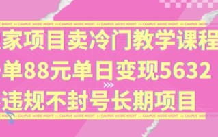 独家项目卖冷门教学课程一单88元单日变现5632元违规不封号长期项目【揭秘】