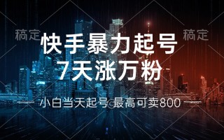 快手暴力起号，7天涨万粉，小白当天起号 多种变现方式，账号回收，单月…