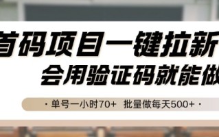 首码项目一键拉新，会用验证码就能做 单号一小时70+，批量做每天5张【揭秘】