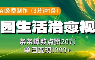 利用AI免费制作田园生活治愈视频，条条爆款点赞20W，单日变现几张