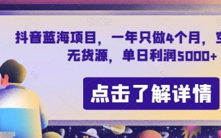 抖音蓝海项目，一年只做4个月，空手套，无货源，单日利润5000+【揭秘】