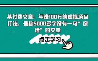 某付费文章：年赚100w的虚拟项目打法，号称5000多字没有一句“废话”的文章