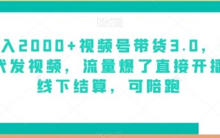 日入2000+视频号带货3.0，无敌代发视频，流量爆了直接开播，线下结算，可陪跑