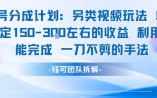 视频号分成另类视频玩法单号每天固定150左右的收益利用AI就能完成一刀不剪的手法