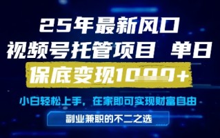 25年最新风口，视频号托管项目，单日保底变现1k+，手把手教学【揭秘】
